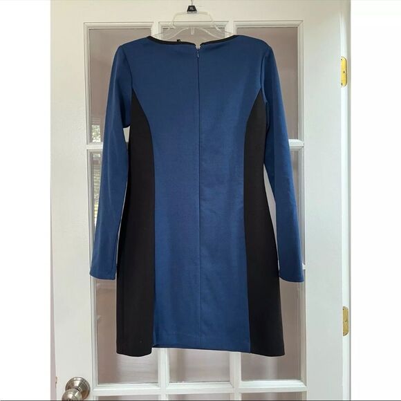 Laundry By Shelli Segal Blue & Black Long Sleeve Scoop Neck Dress size 4 - Picture 2 of 8